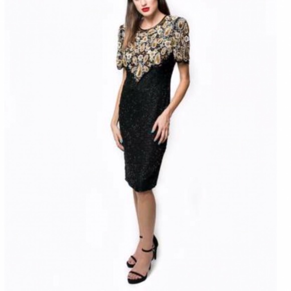 Vtg 80’s Lawrence Kazar Sequins Cocktail Dress - Picture 4 of 16